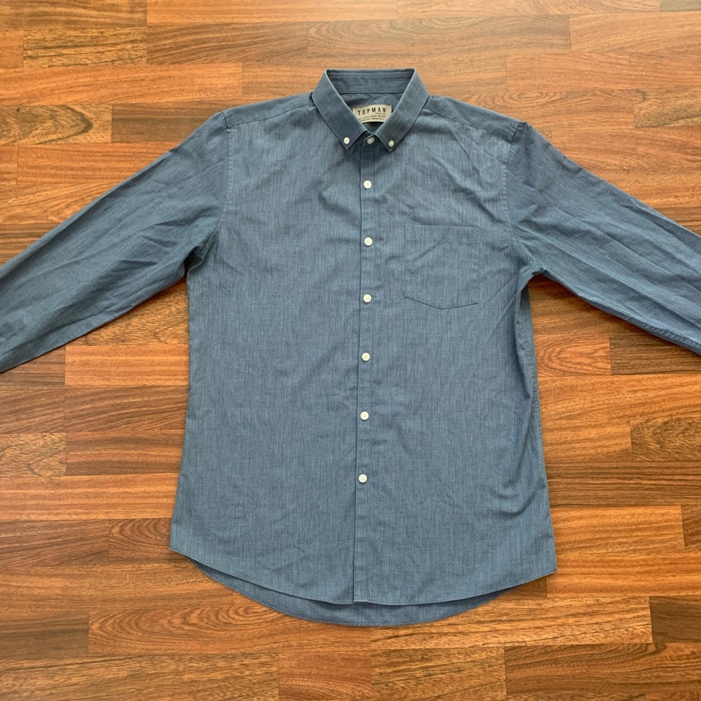 Topman Button Down Men’s Dress Shirt Large for chest 40-42” Blue Office Career